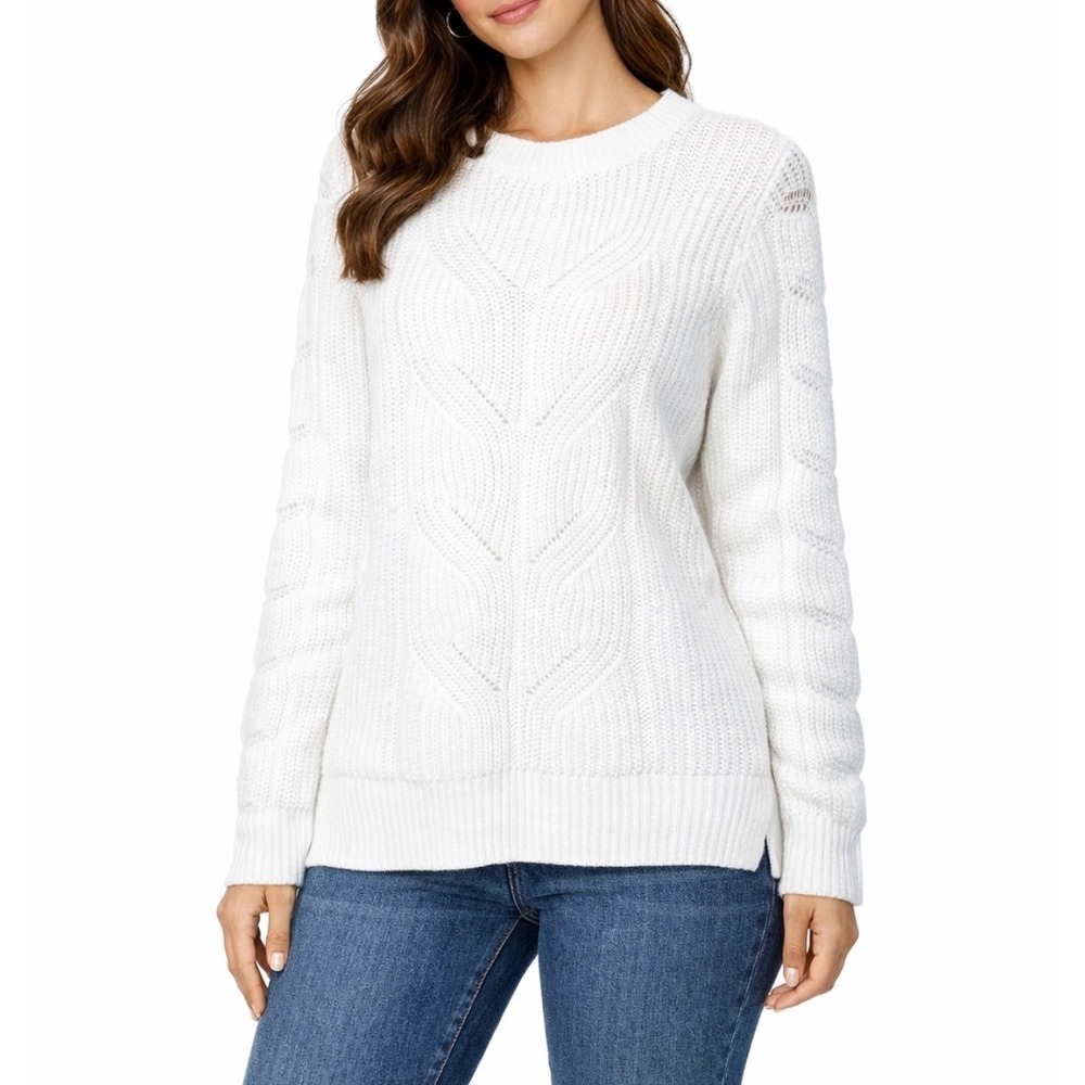 ZARA NWT White Cable Knit Sweater Long Sleeve Crew Neck Textured Women's Size L